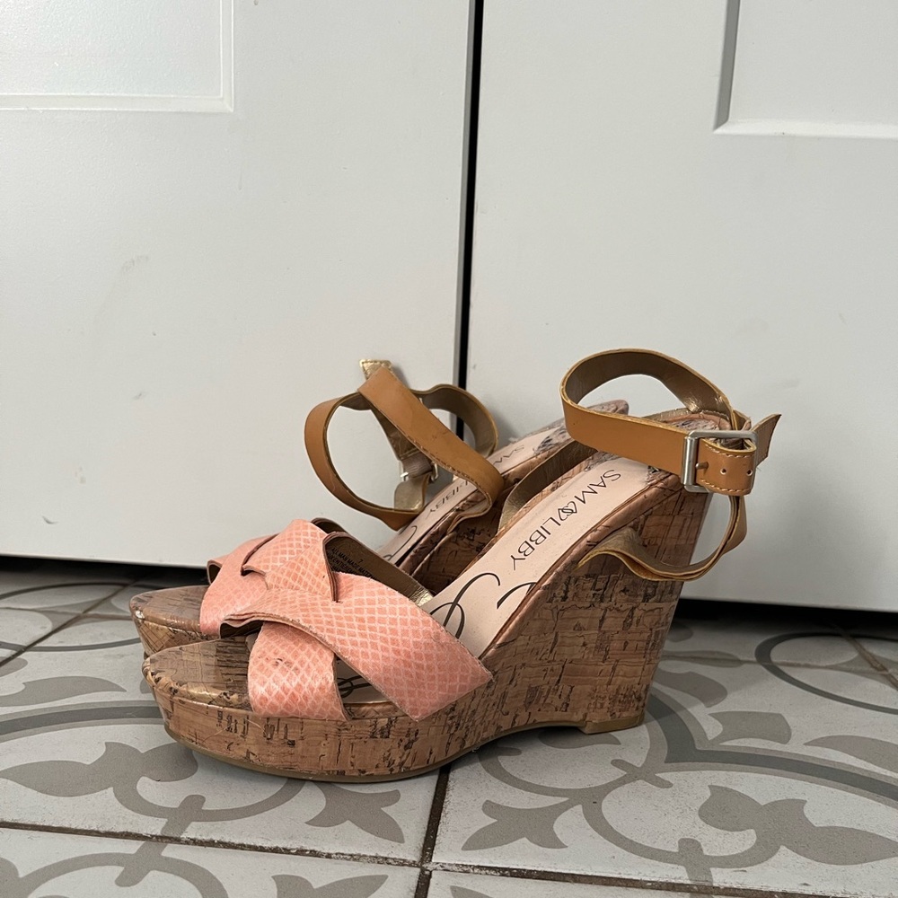 Women's nude strap wedges
